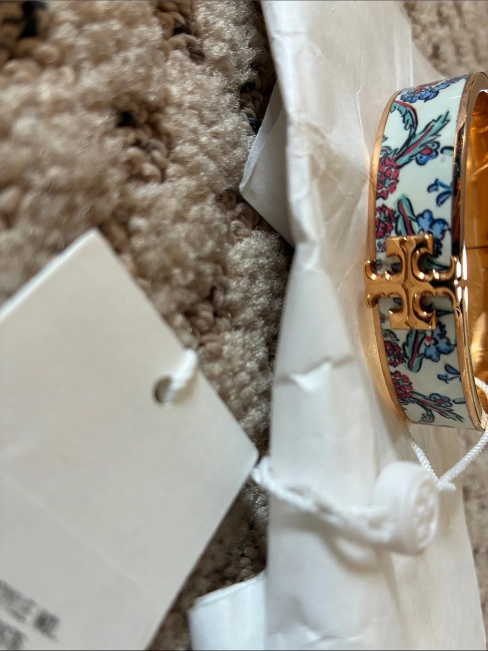 Tory Burch Multicolor Porcelain Enamel Hinged Bangle with Gold Interior